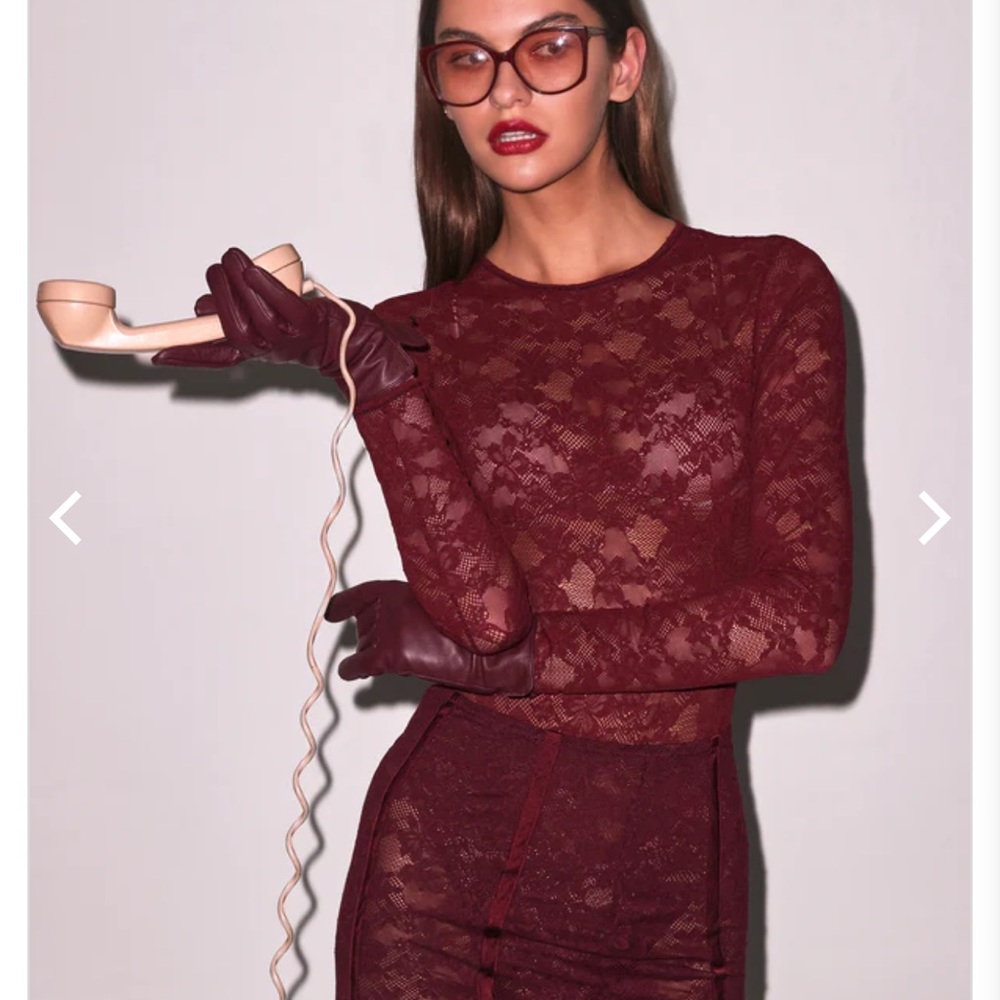 Fleur du Mal Burgundy Floral Lace Top
